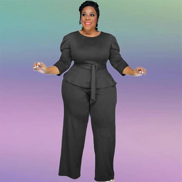 

women's plus size tracksuits l-4xl women 2 piece set lounge long sleeve outfits fall loose two fashion solid whole dropwo2418, Black