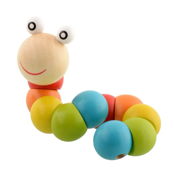 

diy baby child polished snake worm twist caterpillars colorful wooden wood toy developmental infant educational gift transformer zz, Blue