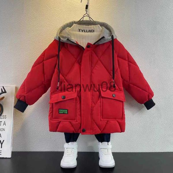 

down coat children's parkas boys fashion hooded coats 2023 new plus cotton thicken warm outwear for kids zipper big pockets casual park, Blue;gray