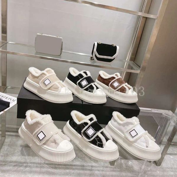 

designer women casual shoes leather fur warm sports shoes simple round toes platform sneakers warm platform canvas shoe thick sole lace up s, Black