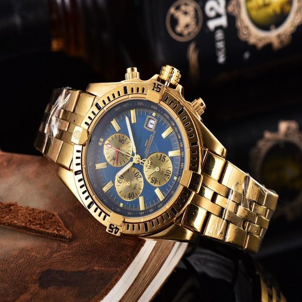 

2022 new six stitches all the dials working quartz watch fashion watches breit wristwatches with calendar steel strap263d, Slivery;brown