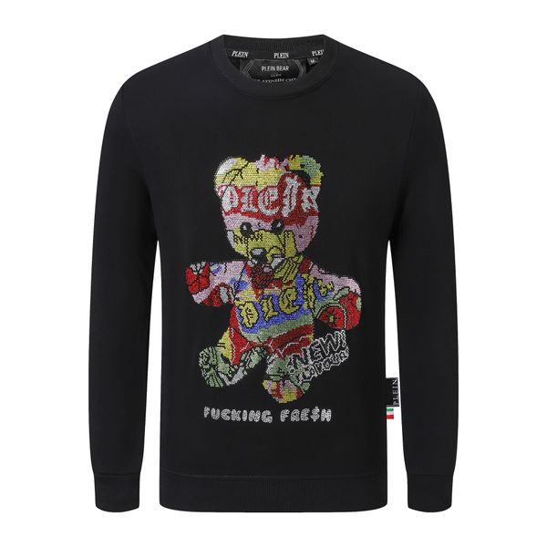 

plein bear brand men's hoodies & sweatshirts warm thick sweatshirt hip-hop loose characteristic personality pp skull pullover rhineston, Black
