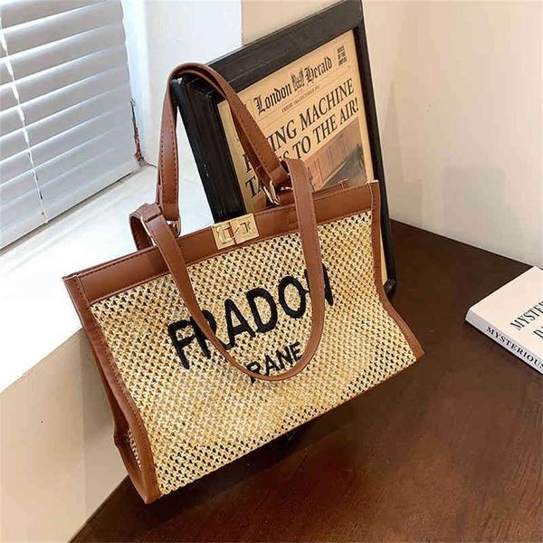

summer large capacity beach grass woven bag women's versatile 2023 new fashion shoulder bag portable tote bag designer handbags 70% off