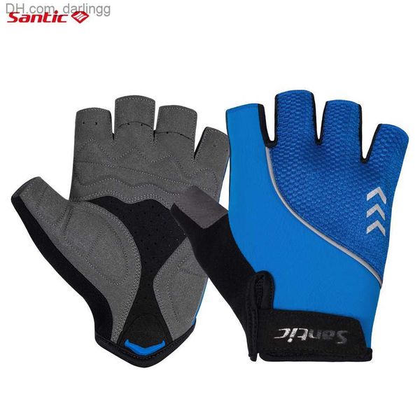 

santic cycling gloves breathable mesh half finger mtb bike gloves shockproof pads bicycle sport mittens anti-friction q230825, Black