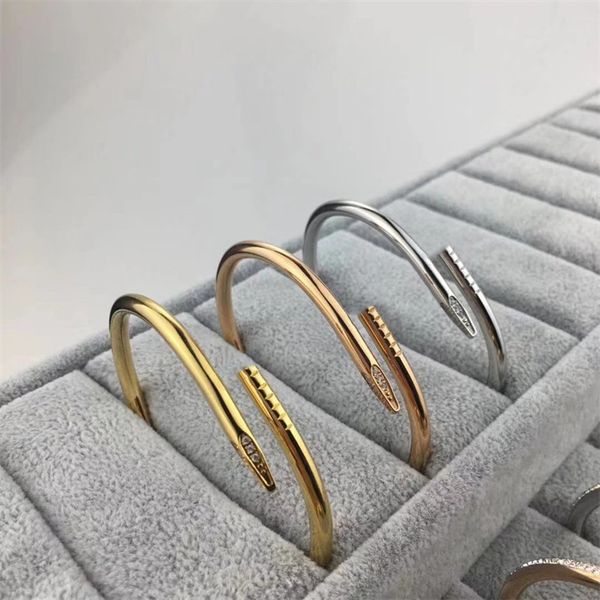 

gold plated love bangles nail bracelet titanium steel lover bracelets luxury mens womens 18k rose gold popular do not fade bangle trend stai, White