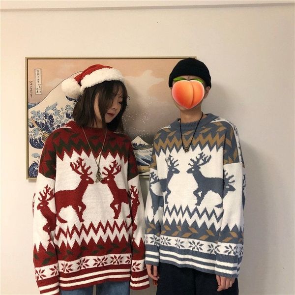 

men's sweaters korean clothes vintage sweater korean fashion winter christmas sweater pullover deer pattern loose casual year retro cou, White;black