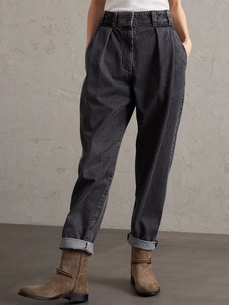 

women's jeans bc autumn cotton pants dark frayed denim casual baggy trousers tapered straight leg with label 230824, Blue