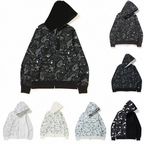 

mens hoodies sweatshirts luminous camouflage full zipper outwear coats hooded casual print clothing m-3xl v96r#, Black