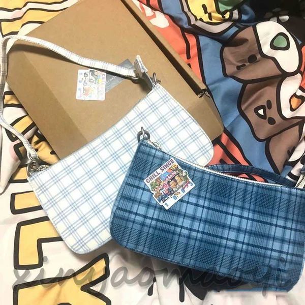 

dark blue tote bag new crossbody baguette bag retro plaid underarm bag plaid canvas shoulder bag color contrast handbag for women, niche des