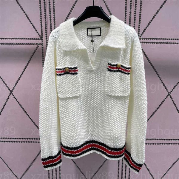 

sweaters womens designer sweater women knitwear polo knit classic two-pocket design colourful stripe stitching long sleeve pullover jumper, White;black