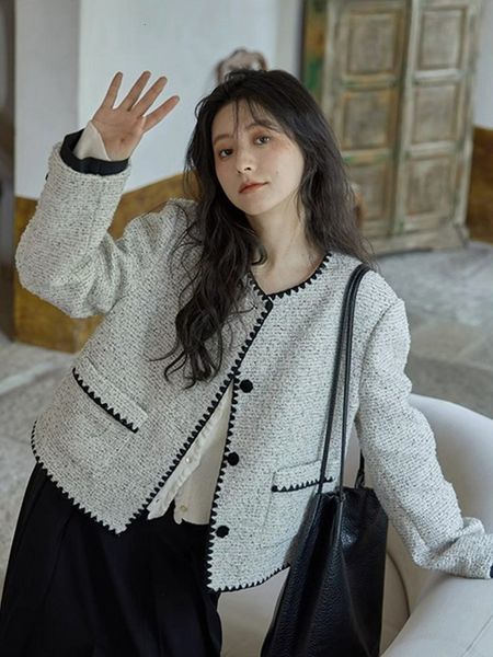

women's wool blends high-end small fragrant design luxury short tweed jacket for women woolen coat fall winter elegant outwear casacos, Black