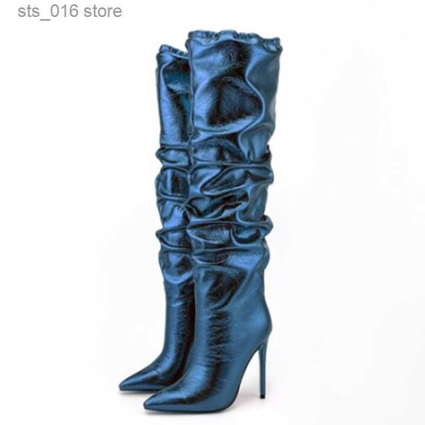 

boots 2023 autumn/winter new women's slender high heel knee long boots fashion pointed elastic sleeve boots 47 large women's boots, Black
