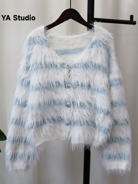 

women's knits tees striped women sweater v neck full sleeve single breasted loose female versatile autumn 2023 clothing 230824, White