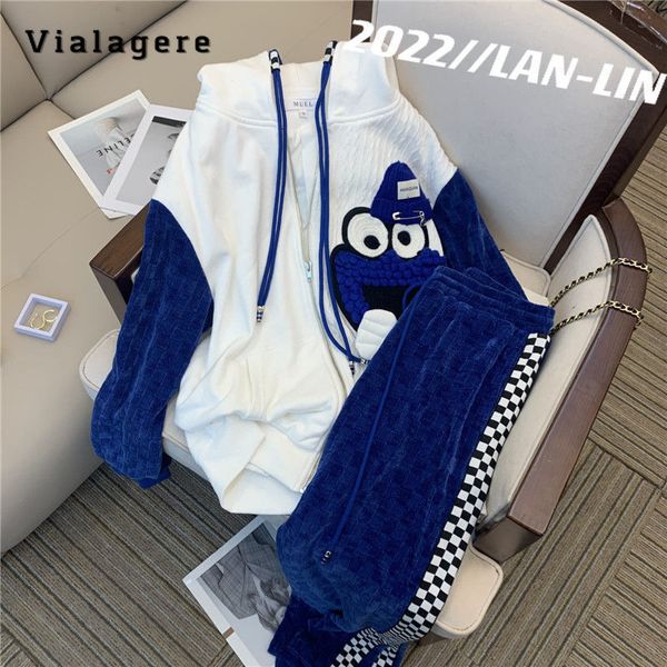 

women's two piece pants korean fashion casual y2k twopiece set women winter loose long sleeve sweatshirtdrawstring trousers sets plaid, White