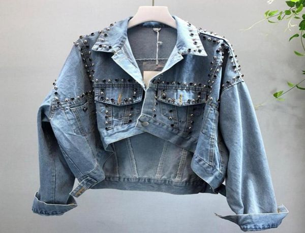 

women039s jackets female outerwear fashion studded diamond denim jacket women clothing short slim irregular coat chaqueta de me1659090, Black;brown
