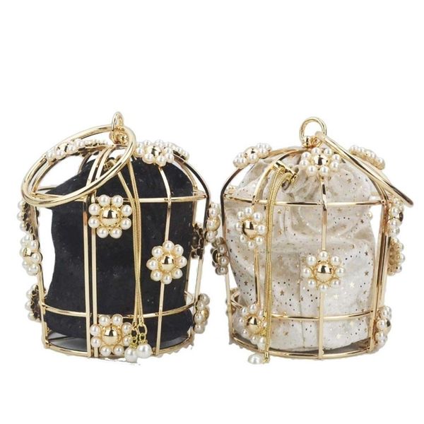 

evening bags luxury birdcage metal frame shoulder bag black beige bucket bird cage mini purse hoop wristlets handbags 230824