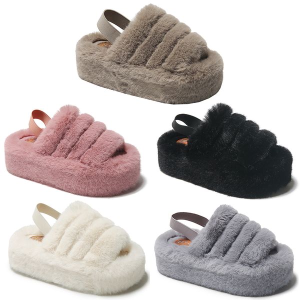 

2023 home plush platform cotton slippers women white black khaki beige elastic band casual color6