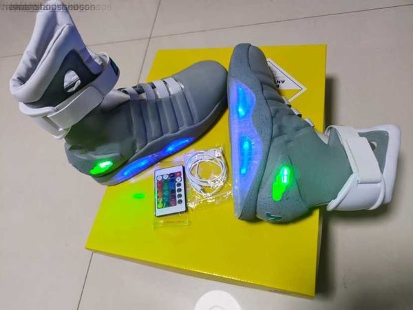 

automatic laces air mag back to the future glow in the dark gray sneakers marty mcfly's led shoes lighting marty mcflys mags boots, Black