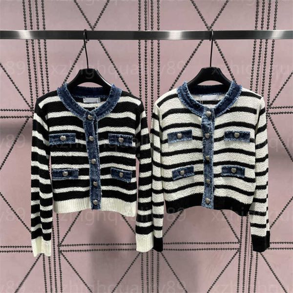 

fall designer cardigan women knit sweaters womens jacket vintage denim striped colour block knitwear stylish comfort jackets cardigan design, White;black