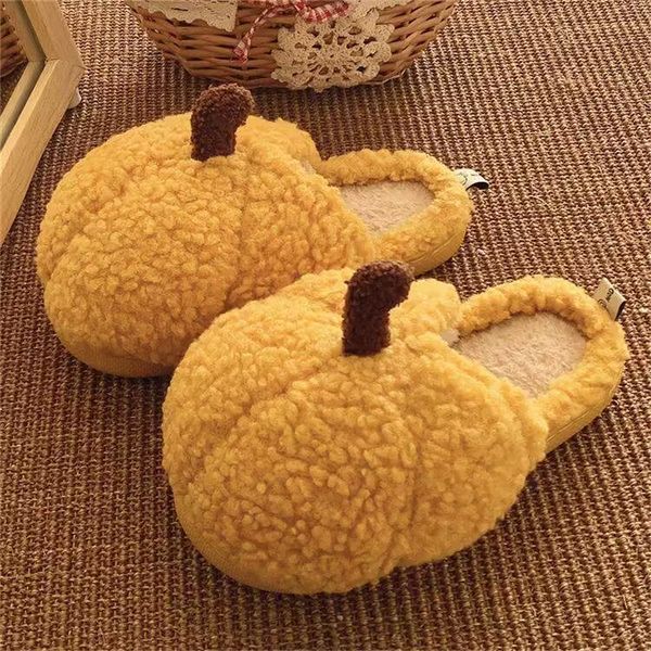 

female winter cotton slippers lovers home personality creative soft bottom warm cute comfortable non-slip cartoon pumpkin shoes, Black