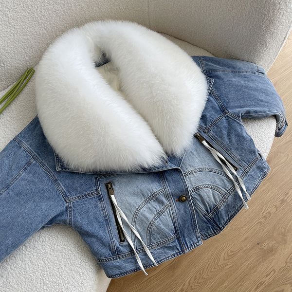 

womens fur faux winter european american street fashion real collar coat for women elegant outerwear goose down jacket 230824, Black