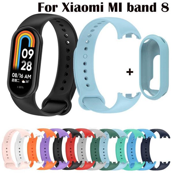 

strap for xiaomi mi band 8 smartwatch soft sport silicone band for xiaomi miband 8 strap wristband wriststrap bracelet+ case, Black;brown