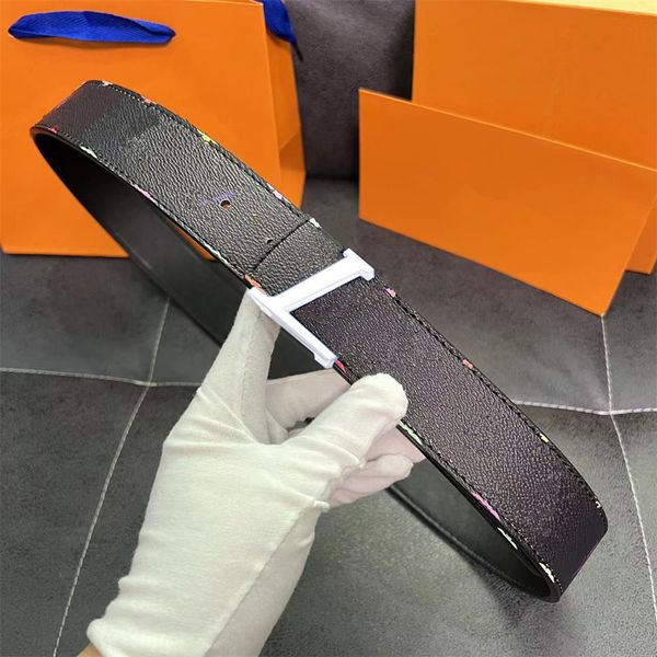 

fashion men's belt designer signature black genuine leather colorful belt classic white signature letter buckle belt width 3.8cm women&, Black;brown