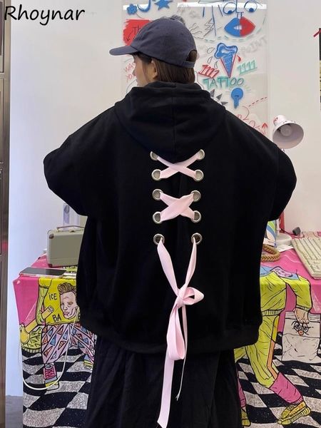 

women's hoodies sweatshirts print hoodie bandage y2k clothing streetwear temper students harajuku hip hop designer american retro fashi, Black