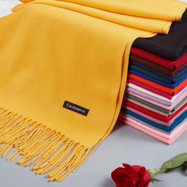

title pure color imitation cashmere scarf for women style warm festival annual meeting red single tassel, Blue;gray