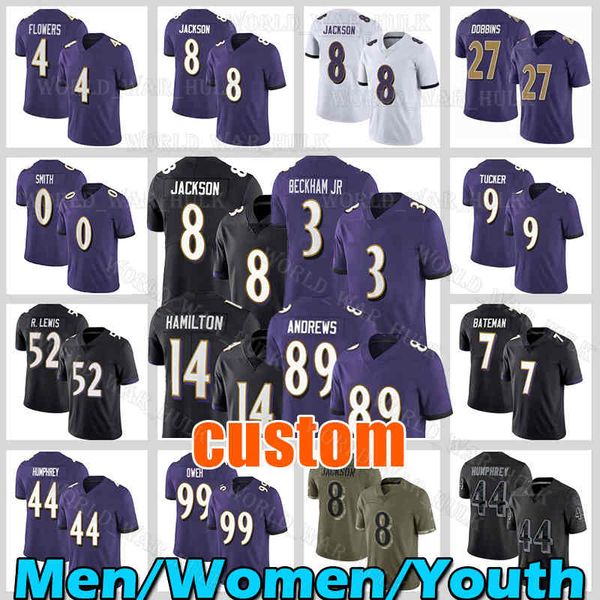 

8 lamar jackson odell beckham jr. football jersey zay flowers mark andrews baltimores raven roquan smith kyle hamilton justin tucker lewis m, Black;red