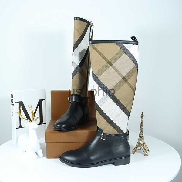 

boots 2022 autumn winter new plaid boots womens boots martens checked leather chelsea boot trend j230825, Black