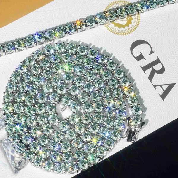 

factory direct sale gra rare blue green moissanite tennis chain 925 silver white gold 5mm 6.5mm tennis bracelet necklace