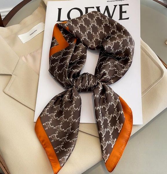 

20color designer letters print floral silk scarf headband for women fashion long handle bag scarves paris shoulder tote luggage ribbon head, Blue;gray