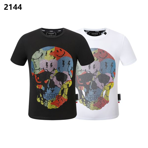 

plein bear t shirt mens designer tshirts brand clothing rhinestone pp skulls men t-shirt round neck ss skull hip hop tshirt tees 16621, White;black