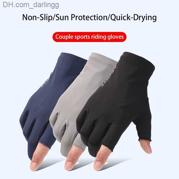 

sun protection anti-slip two finger cut fishing gloves wear-resistant black grey lightweight breathable outdoor sporting gloves q230825