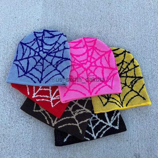 

beanie/skull caps 2023 y2k beanie spider web jacquard knitting hat men cap women hat winter warm quality wool beanies ins cold caps kpop l08, Blue;gray
