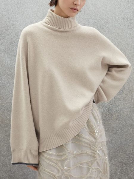 

women's sweater's wool and cashmere turtleneck sweater beading chain long sleeve loose female knitted jumper autumn 2023 230824, White;black