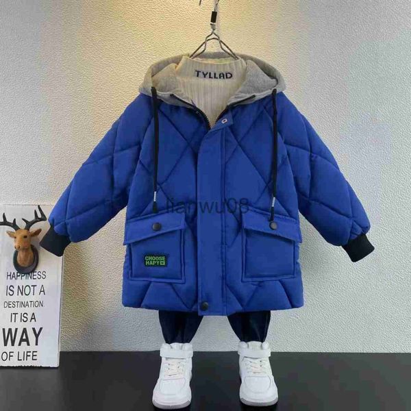 

down coat boys winter cotton padded coat children sweater hooded thickened warm jackets kids sport casual outwear x0825, Blue;gray