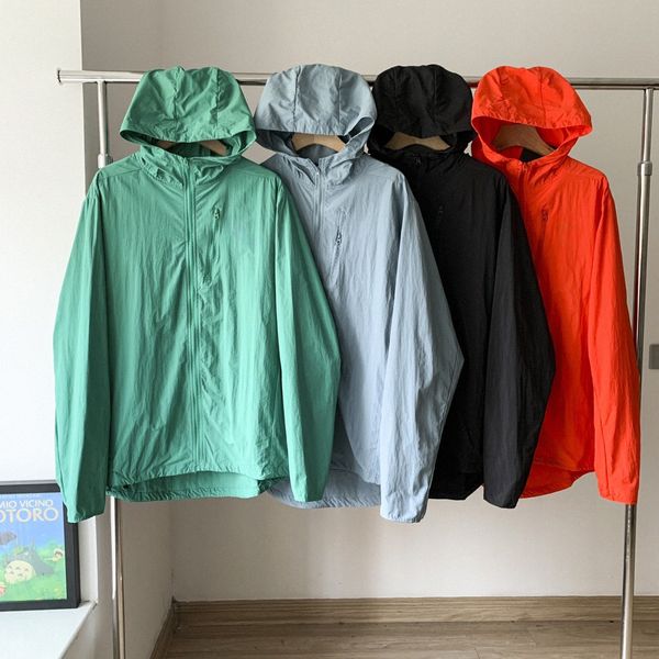 

mens jacket arc sun protection hooded jacket zipper print letter outwear coats clothign s-xl l6nr#, Black;brown