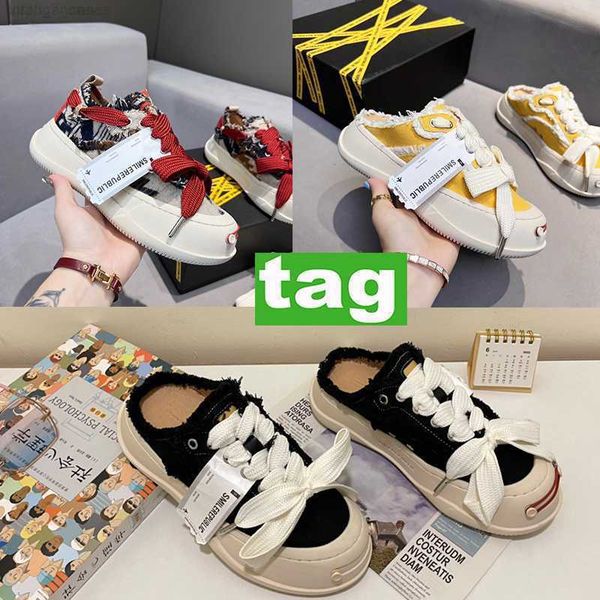 

smilerepublic casual shoes men woman sr street chunky platform canvas sneaker black vintage mule multi-color pink cream white open back fash