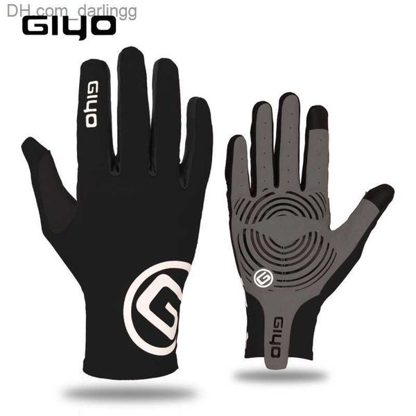 

giyo sports touch screen long full fingers gel sports cycling gloves women men bicycle gloves mtb road bike riding racing gloves q230825, Black
