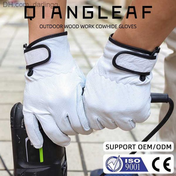 

qiangleaf driving sport men safety mechanic working glove sheepskin yellow white leather industrial work gloves wholesale 527my q230825, Black