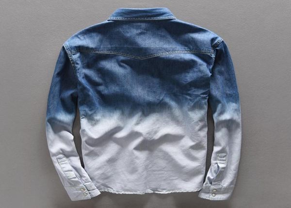 

100 cotton gradient blue jeans shirt men fashion unique personality denim shirt men spring long shirts mens camisa masculina293s6055019, White;black