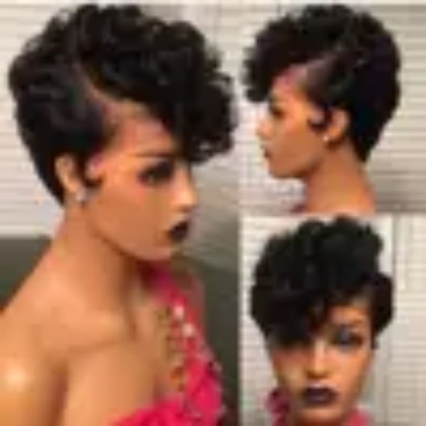 

pixie wigs 13x4 lace frontal human hair wigs ear to ear short cut wigs remy hair wholesales 5pcs ing, Black;brown