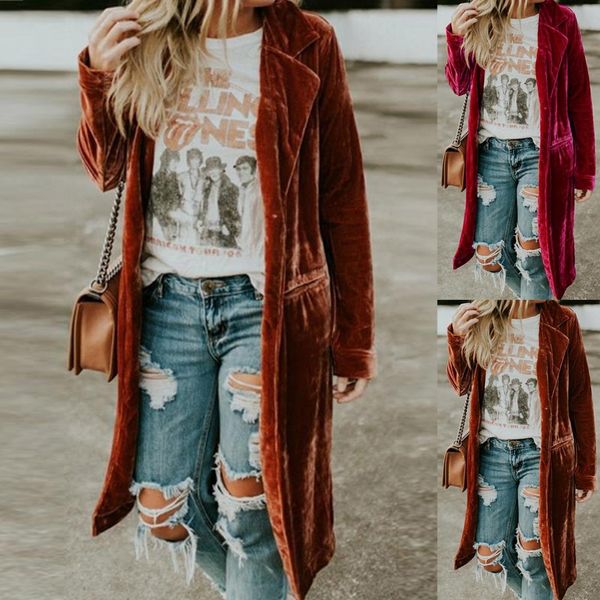 

womens wool blends winter parka women solid color long sleeve coat velvet pockets midi jacket clothing women 230824, Black