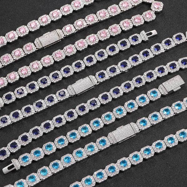 

12mm flip buckle iced out colorful zircon rock sugar chain diamond necklace hip hop necklace, Silver