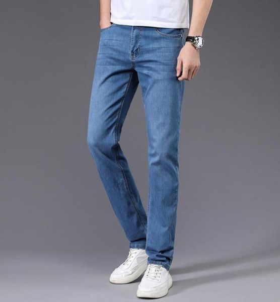 

jeans men straight trousers male soft slim fit business denim designer casual biker pants pantalon hombre homme2785937, Blue
