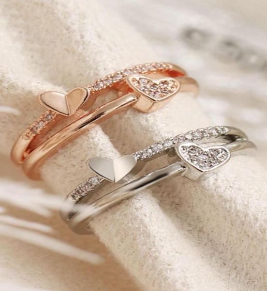

sanjie korean style hearttoheart ring heartshaped diamond ring female couple ring jewelry98235317059696, Silver