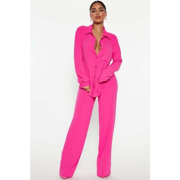 

women's two piece pants solid pleated casual set women autumn turn down collar long sleeve single breasted high waist straight leg 230, White