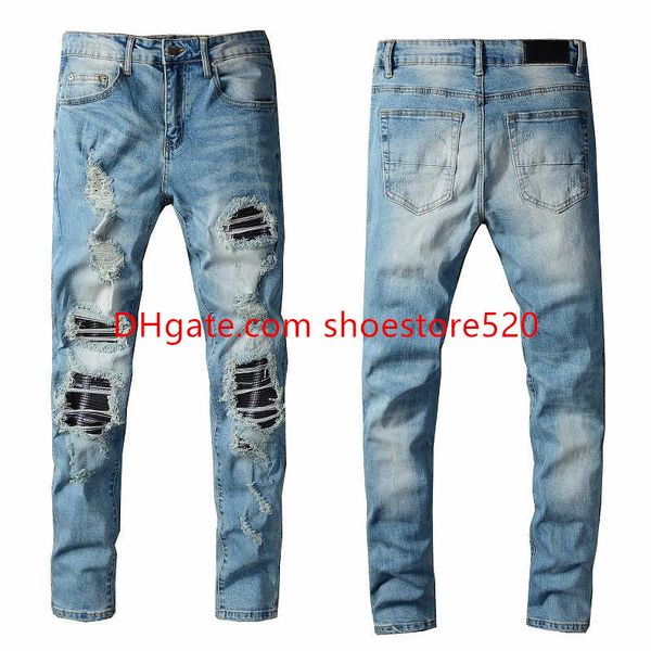 

23sss jeans mens men's jeans designers trousers men embroidery patchwork ripped for trend brand motorcycle pant mens skinny, Blue